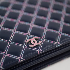 Chanel Quilted Lambskin WOC Double Stitched Wallet On Chain Navy
