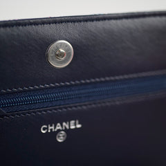 Chanel Quilted Lambskin WOC Double Stitched Wallet On Chain Navy