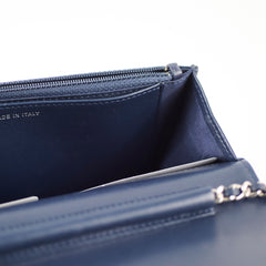 Chanel Quilted Lambskin WOC Double Stitched Wallet On Chain Navy