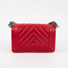 Chanel Small Red Boy Bag Chevron 24 Series