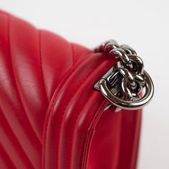 Chanel Small Red Boy Bag Chevron 24 Series