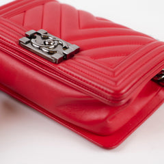 Chanel Small Red Boy Bag Chevron 24 Series