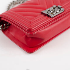 Chanel Small Red Boy Bag Chevron 24 Series