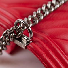 Chanel Small Red Boy Bag Chevron 24 Series