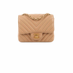 Chanel Caviar Mini Square Chevron Beige