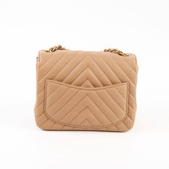 Chanel Caviar Mini Square Chevron Beige