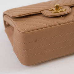 Chanel Caviar Mini Square Chevron Beige