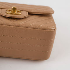 Chanel Caviar Mini Square Chevron Beige