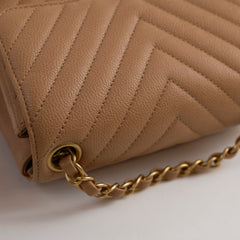 Chanel Caviar Mini Square Chevron Beige