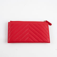 Chanel Chevron Long Zipped Wallet / Card Holder Caviar Red