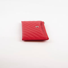 Chanel Chevron Long Zipped Wallet / Card Holder Caviar Red