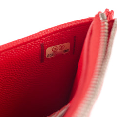 Chanel Chevron Long Zipped Wallet / Card Holder Caviar Red