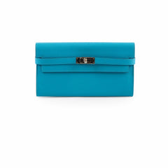 Hermès Kelly Long Wallet Turquoise Blue- T Stamp