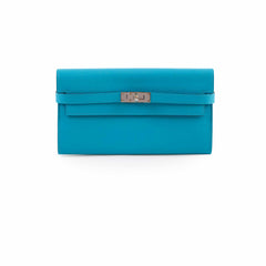 Hermès Kelly Long Wallet Turquoise Blue- T Stamp