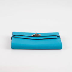 Hermès Kelly Long Wallet Turquoise Blue- T Stamp