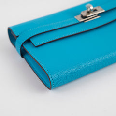 Hermès Kelly Long Wallet Turquoise Blue- T Stamp