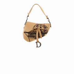 Christian Dior Medium Saddle Jute Canvas Union Motif Beige