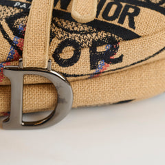 Christian Dior Medium Saddle Jute Canvas Union Motif Beige