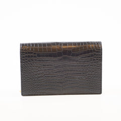 Saint Laurent Kate Tassel Wallet on Chain Croc Black