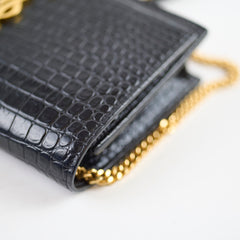 Saint Laurent Kate Tassel Wallet on Chain Croc Black