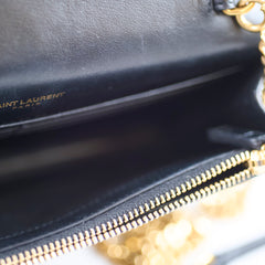 Saint Laurent Kate Tassel Wallet on Chain Croc Black