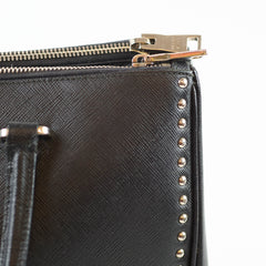 Prada Saffiano Black Studded Top Handle Bag