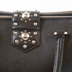 Prada Saffiano Black Studded Top Handle Bag