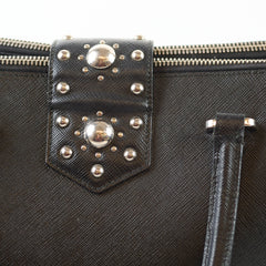 Prada Saffiano Black Studded Top Handle Bag