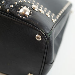 Prada Saffiano Black Studded Top Handle Bag