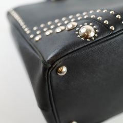 Prada Saffiano Black Studded Top Handle Bag