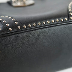 Prada Saffiano Black Studded Top Handle Bag