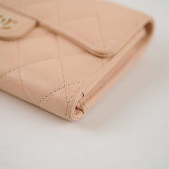 Chanel Quilted Flap Wallet Caviar Lt Pink Beige