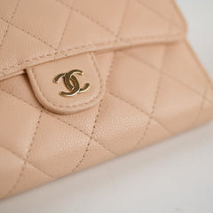 Chanel Quilted Flap Wallet Caviar Lt Pink Beige