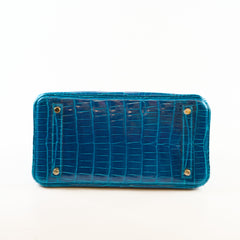 Hermes Birkin 30 Crocodile Porosus Lisse 7W Blue Izmir A Stamp