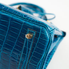 Hermes Birkin 30 Crocodile Porosus Lisse 7W Blue Izmir A Stamp