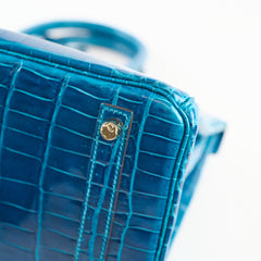 Hermes Birkin 30 Crocodile Porosus Lisse 7W Blue Izmir A Stamp
