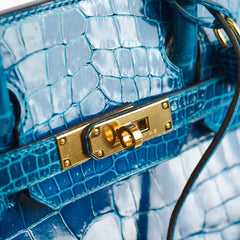 Hermes Birkin 30 Crocodile Porosus Lisse 7W Blue Izmir A Stamp