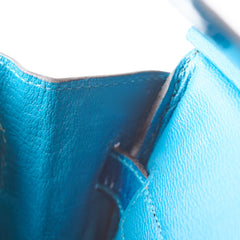 Hermes Birkin 30 Crocodile Porosus Lisse 7W Blue Izmir A Stamp