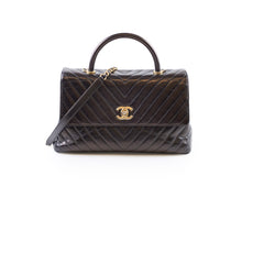 Chanel Coco Handle Large Iridescent Chevron Aged Calfskin Black LGHW