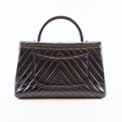 Chanel Coco Handle Large Iridescent Chevron Aged Calfskin Black LGHW