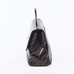 Chanel Coco Handle Large Iridescent Chevron Aged Calfskin Black LGHW