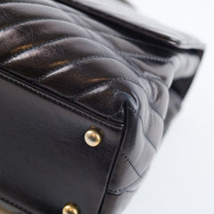 Chanel Coco Handle Large Iridescent Chevron Aged Calfskin Black LGHW