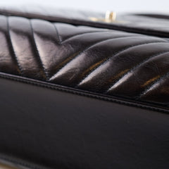 Chanel Coco Handle Large Iridescent Chevron Aged Calfskin Black LGHW