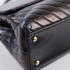 Chanel Coco Handle Large Iridescent Chevron Aged Calfskin Black LGHW
