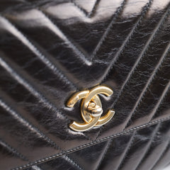 Chanel Coco Handle Large Iridescent Chevron Aged Calfskin Black LGHW