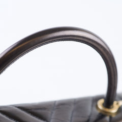 Chanel Coco Handle Large Iridescent Chevron Aged Calfskin Black LGHW