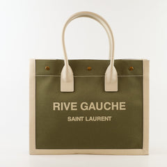 Saint Laurent Tote Bag Canvas Khaki / Lt Grey