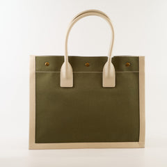 Saint Laurent Tote Bag Canvas Khaki / Lt Grey