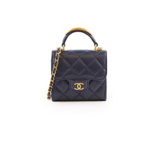 Chanel Micro Navy Top Handle with Chain Bag Microchipped