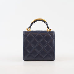Chanel Micro Navy Top Handle with Chain Bag Microchipped